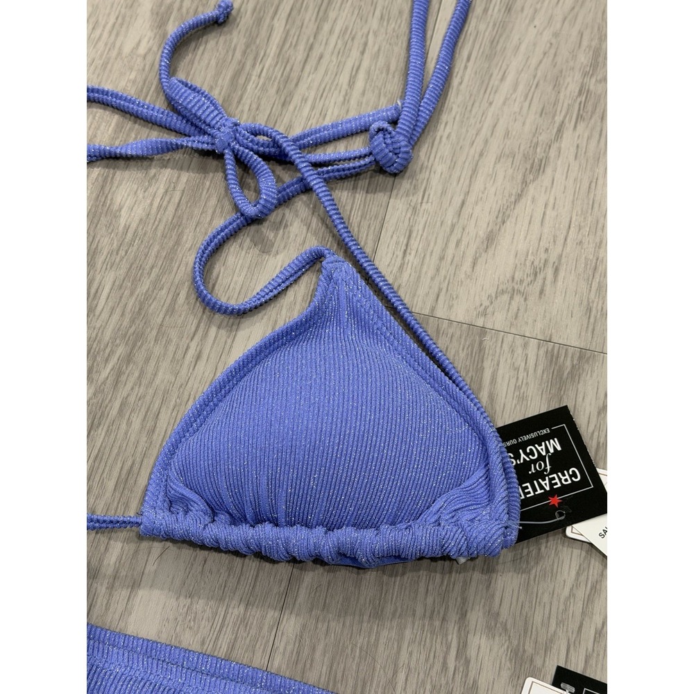 Salt + Cove 2pc Purple Metallic Ribbed Triangle Halter Bikini Set Womens XL - Picture 5 of 12